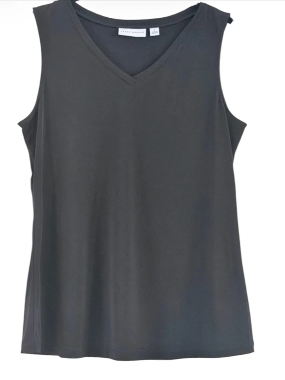 Susan Graver Black Liquid Knit V-Neck Tank Top Sleeveless Shell Small S
